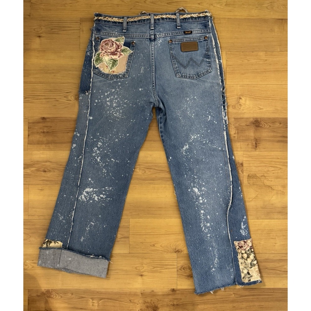 OOAK Upcycled Wrangler Jeans Whimsigoth Boho Lagenlook Reworked Denim Distressed - Picture 13 of 16